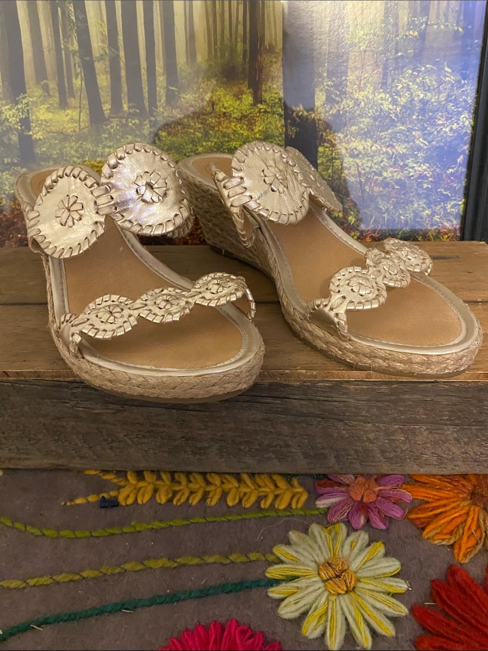 Jack Rogers Metallic Gold Braided Wedge Sandals